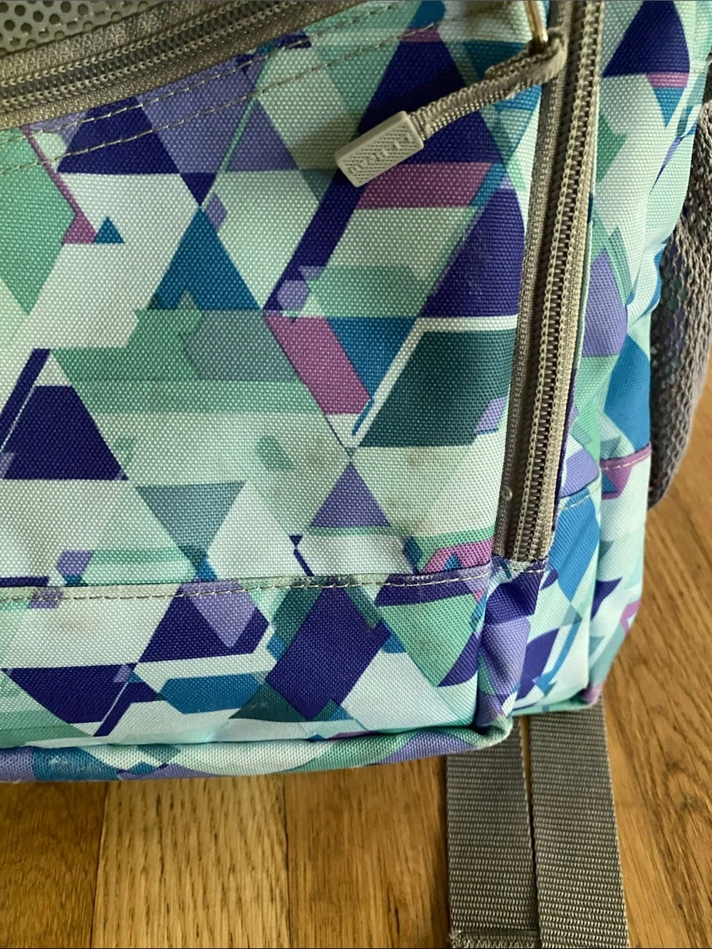 L.L. Bean Teal, Aqua & Purple Geometric Backpack